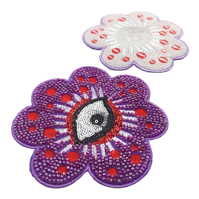 Beaded Flower Evil Eye Patch Sequin Embroidered Applique Patches For Clothing Parches Bordados Ropa DIY Sew On AC1378