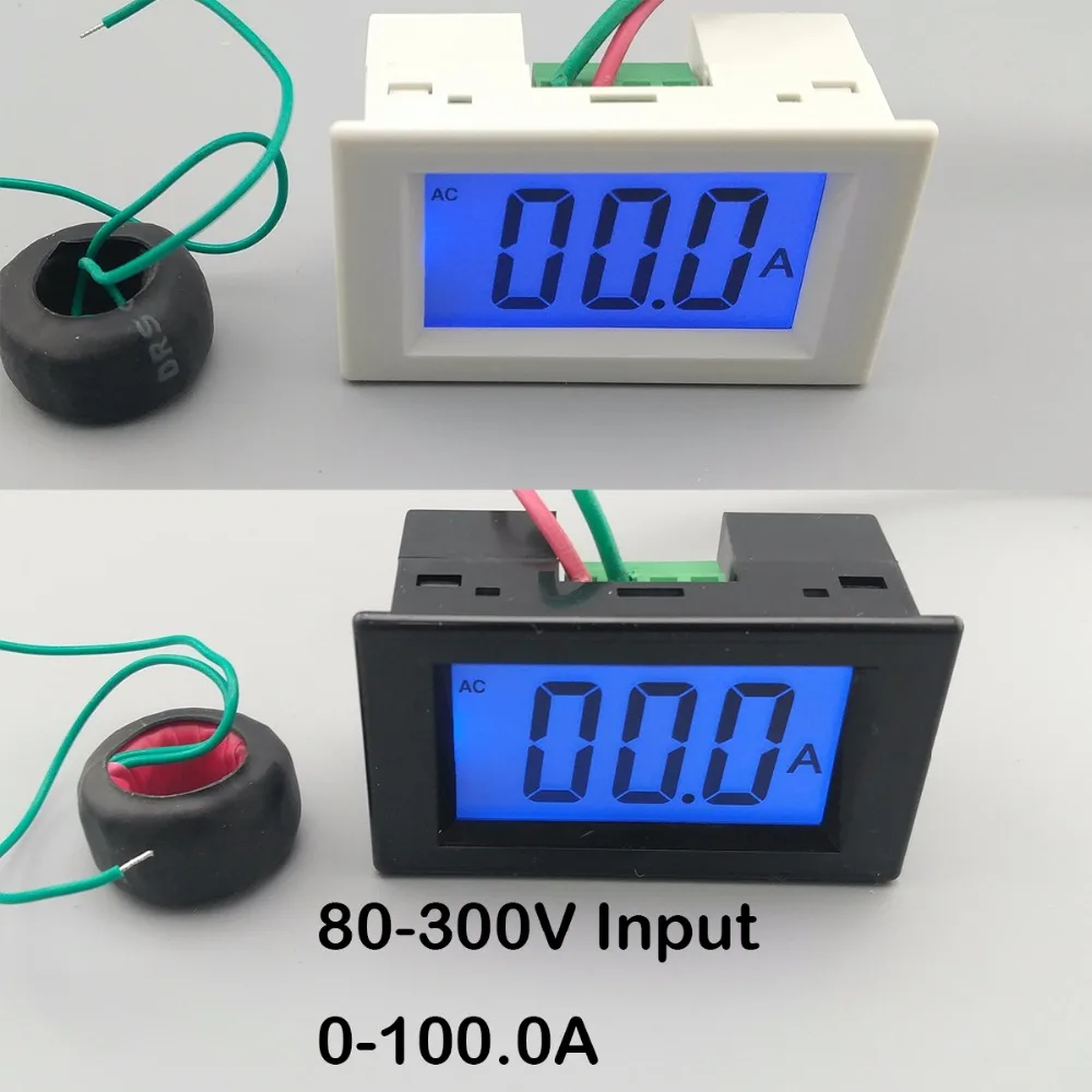 Display lcd branco e preto, ampere, medidor de alcance, ac, 0-100,0a, monitor de painel, luz de fundo azul, 80-300v