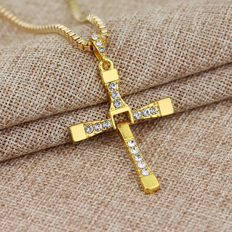 Movie Fast and Furious Necklace Dominic Toretto Classic Men Cool Rhinestone Cross 2 Colors Jewelry Pendant Necklace -30