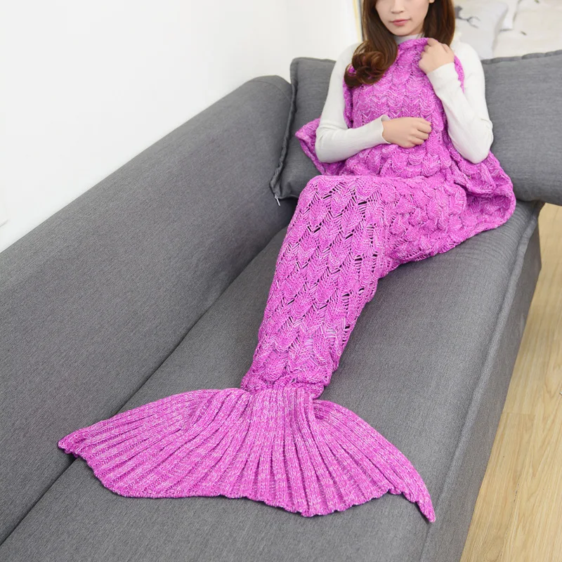 CAMMITEVER 17 Colors Mermaid Blanket Blankets Knitting Fish Tail Blanket Sofa Cover Birthday Gifts For Girls