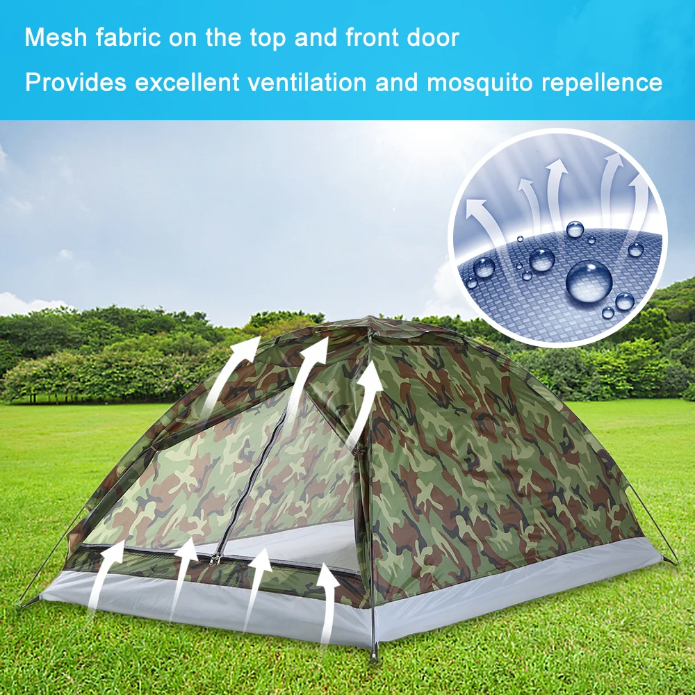 TOMSHOO Camping Tent for 2 Person Single Layer Outdoor Portable Camouflage