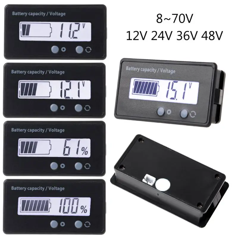 Indicador de capacidad de la batería de litio, voltímetro de voltaje de 12V/24V/36V/48V, LCD, ácido, plomo, motocicleta eléctrica, Scooter, probadores de batería T