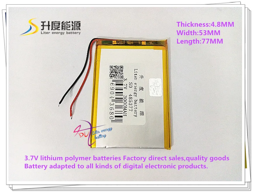 3.7V 3000mAH 485377 polymer lithium ion battery  Li-ion battery for tablet pc mp4 cell phone speaker power bank