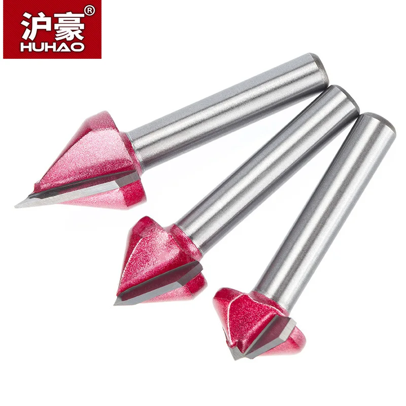 HUHAO 1pc 6mm Engraving V Drill Bits CNC Carbide End Mill 3D Router Bits for Wood Tungsten Woodworking Milling Cutter 60 90 Deg