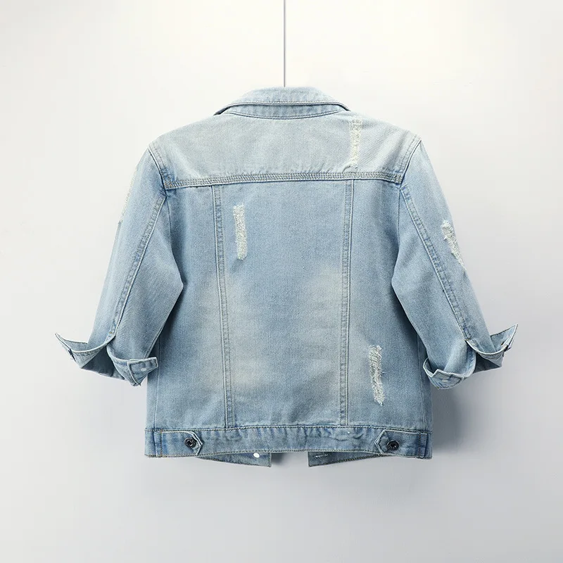 New Autumn Short Section Slim Casual Large Size Seven-point Sleeve Denim Jacket Female Jacket Top