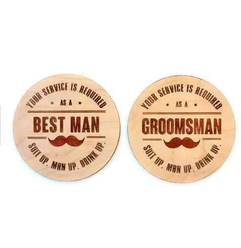 personalized Engraved Best Man Groomsman Wedding Wood Coaster mats invitation cards party engagement bridal shower decorations