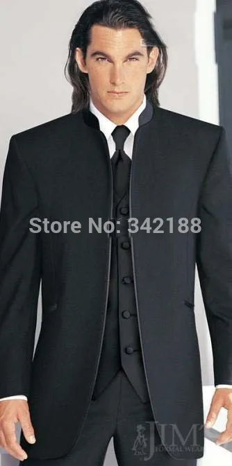 

HOT SALE Black Groom Tuxedos/Stand Collar Best Man Suits /Wedding Groomsman Men Wedding Suits/Bridegroom suit/cheap groom tuxedo