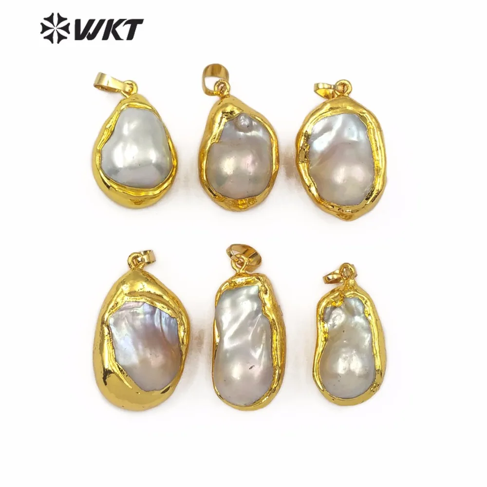 

WT-JP103 Wholesale Natural Freshwater Pearl Pendant Gold Plated Teardrop Shape Random Size For Ladies Earring Necklace Making
