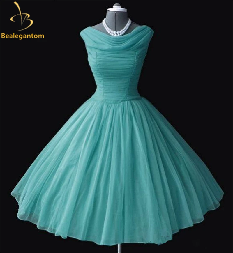 Bealegantom Vintage Prom Jurken 2019 Satijn Plus Size Korte Avond Party Jurken 1950's 50 s Vestido Robe Soiree QA1210