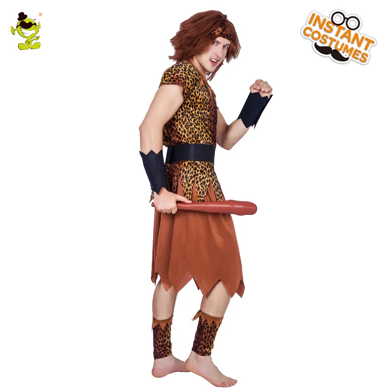 Volwassen Mannen Jungle Caveman Cosplay Kostuum Steen Leeftijd Stage Performance Kostuums Halloween Party Rollenspel Caveman Kleding