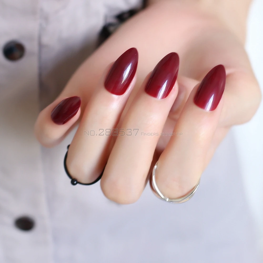 24Pcs Fake Nails Chocolate Brown False Nails Stiletto Nails Tips Vampire Deep Red DIY Nail Art  Burgund Full Cover Tips JD15