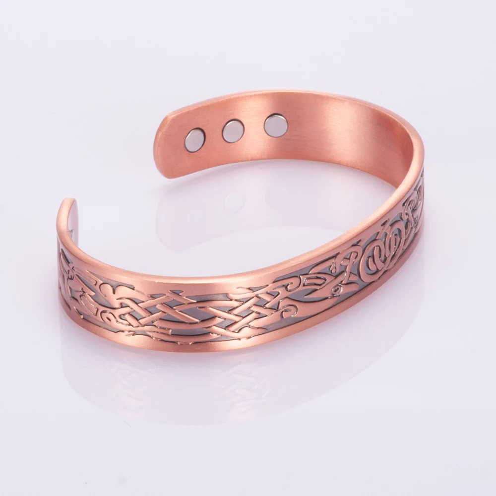 Vinterly Magnetic Copper Bracelet Ring Health Energy Jewelry Sets for Women Men Vintage Adjustable Cuff Ring Bracelets Bangles