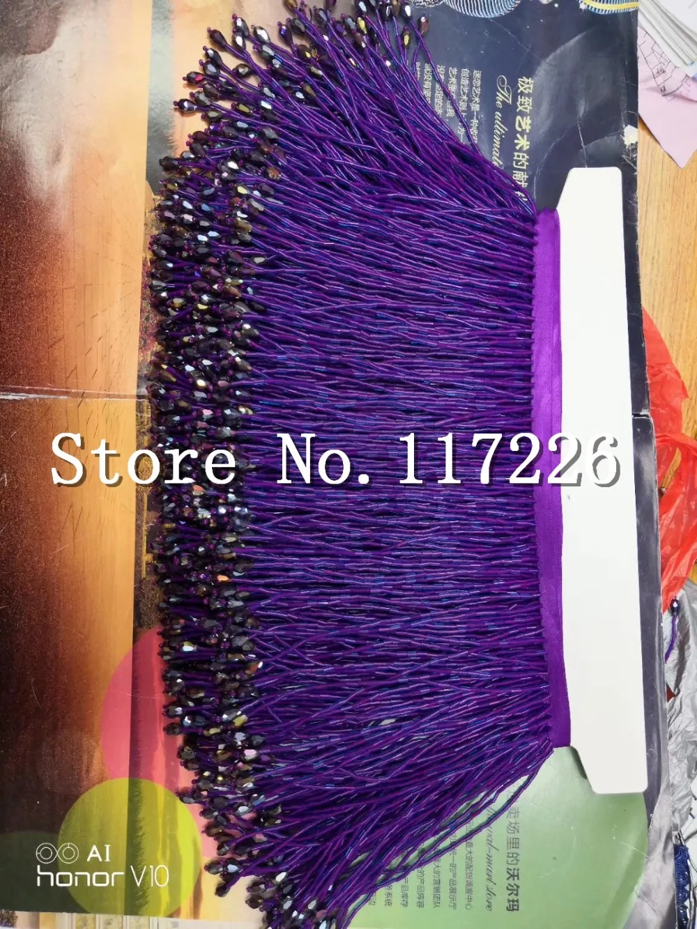 

5 yards /bag purple 12-15cm width tube beads ribbon fringe tassel for fashion designer/sawing /dress decoration