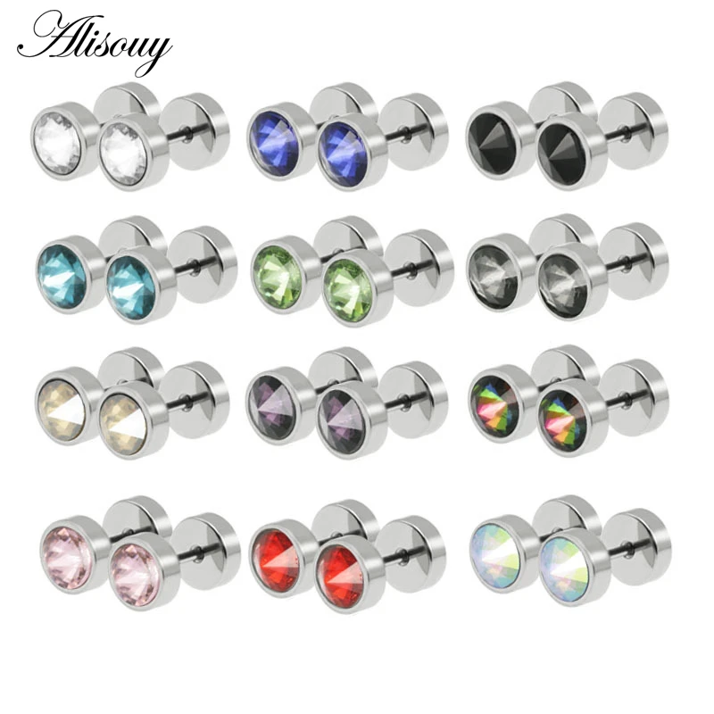 Alisouy 2 Pieces Stud Earrings Unisex Piercing Stud Earrings Tragus Cartilage Body Jewelry Crystal Stud Earrings Men Women