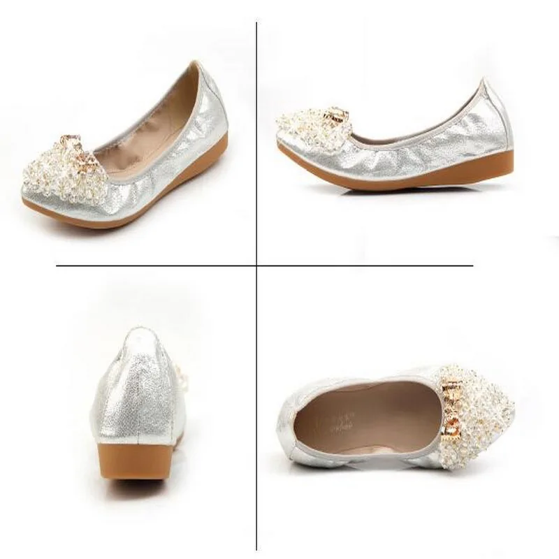 Popular Career Ladies Flat Shoes Rhinestones Egg Roll Shoes Pointed Ballerina Flats Footwear Very Soft Flat Shoes Women 31-45