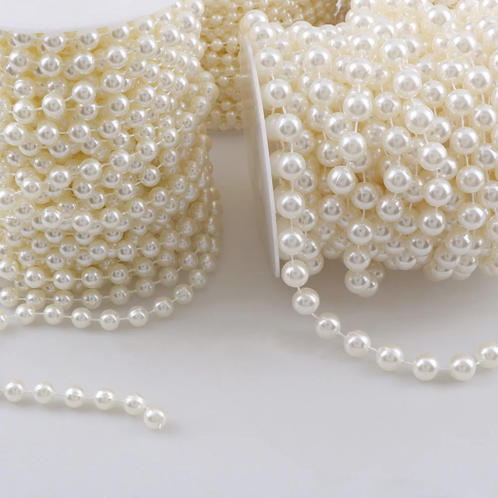 1-5 Meters 3-10mm Fishing Line Artificial Imitation Pearl Round Beads Chain For Wedding Bridal Bouquet Flower Decoration