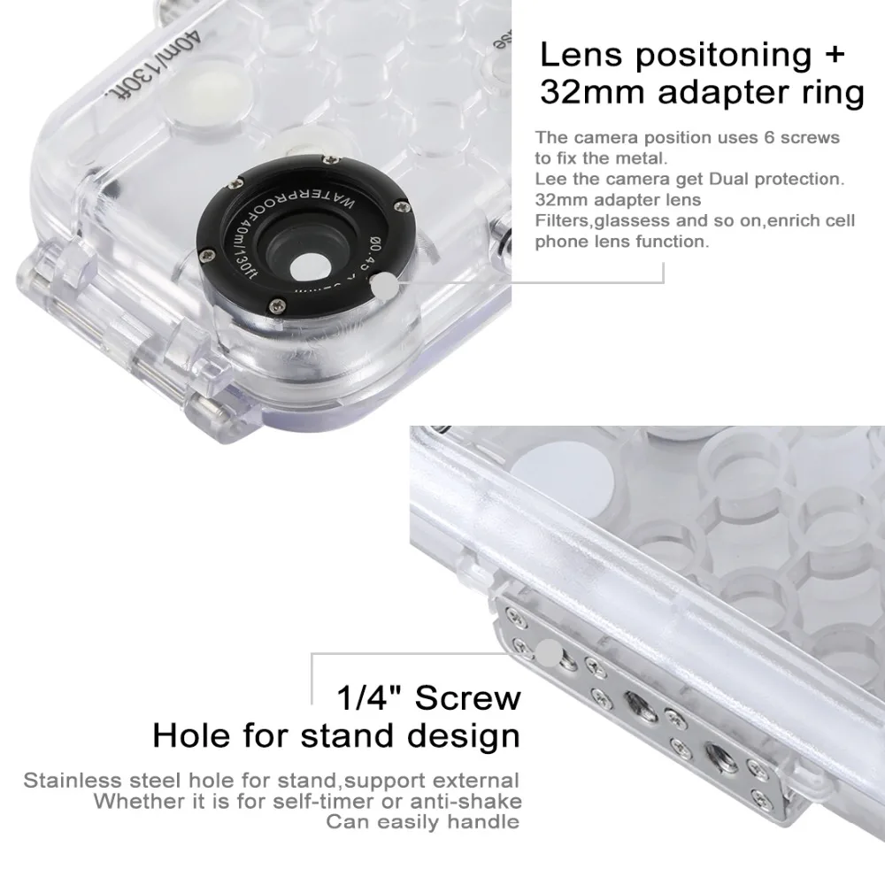 PULUZ For iPhone XS Max/XR/XS Underwater Housing 40m/130ft Diving Phone Protective Case Surfing Swimming Snorkeling Photo Video