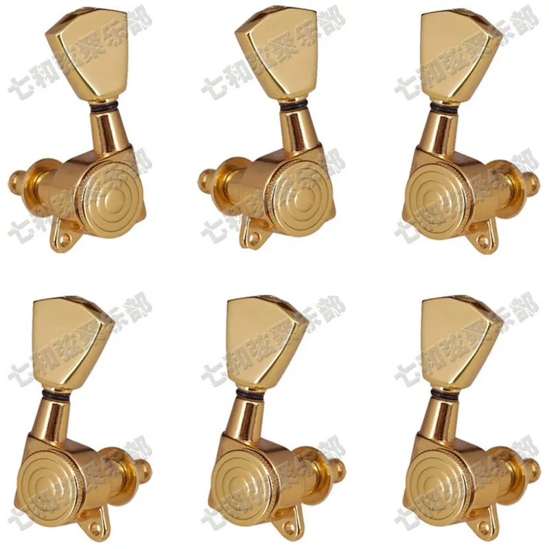 Ein Set mit 6 Stück goldfarbenen, verriegelbaren Gitarren-Stimmwirbeln, Stimmmechaniken für akustische und elektrische Gitarren, Zubehörteile. – Detail 12