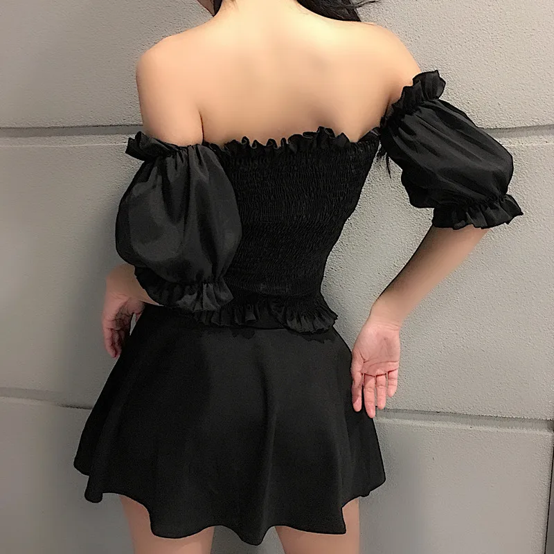 Gợi Cảm Ren Trắng Áo Kiểu Nữ Harajuku Gothic Trễ Vai Bé Gái Crop Ống Đầu Punk Phối Ren Chéo Ngắn Tay Ôm phù hợp với Áo Sơ Mi