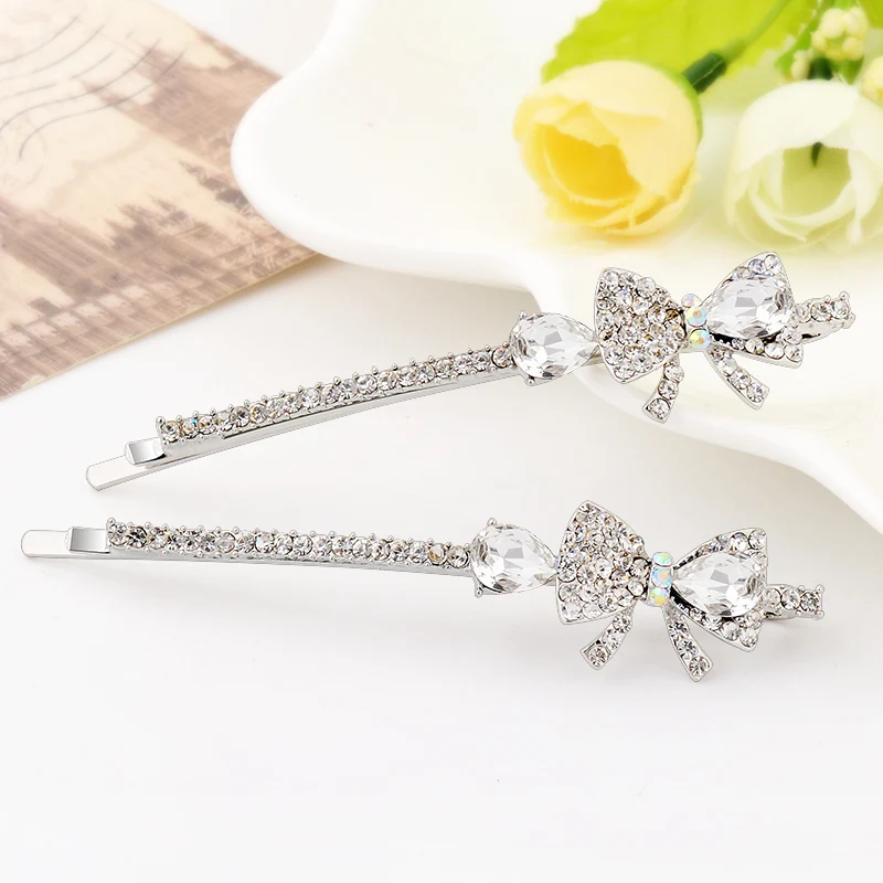 EASYA Elegant Cute Rhinestone Bowknot Hair Clip Pins Minimalist Delicate Crystal Metal Alloy Hairwear Accessories Jewelry