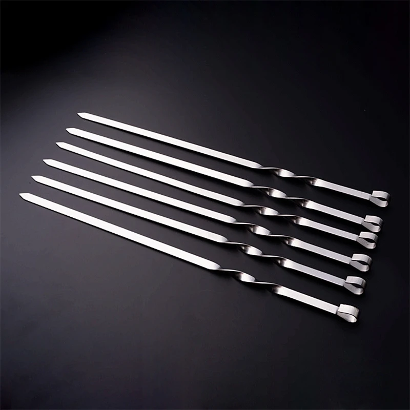 19.68\'\' 50cm Stainless steel Barbecue Skewers BBQ Grill Set Wide Resuable Shish Kabob Sticks Long BBQ Forks set 6/10/12pcs