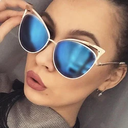 TOYEARN Fashion Sexy Ladies Cat Eye Sunglasses Women Brand Designer Vintage Mirror Sun Glasses For Female oculos de sol feminino