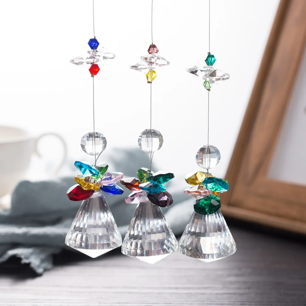 Tapered bell Crystal Colorful Lamp Rainbow Prisms Loquat Shape Chandelier Glass Christmas Tree Pendant Suncatcher For Home Gift