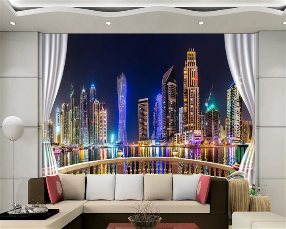 

beibehang Custom high-end aesthetic interior wallpaper outside the city night view living room background wall papel de parede