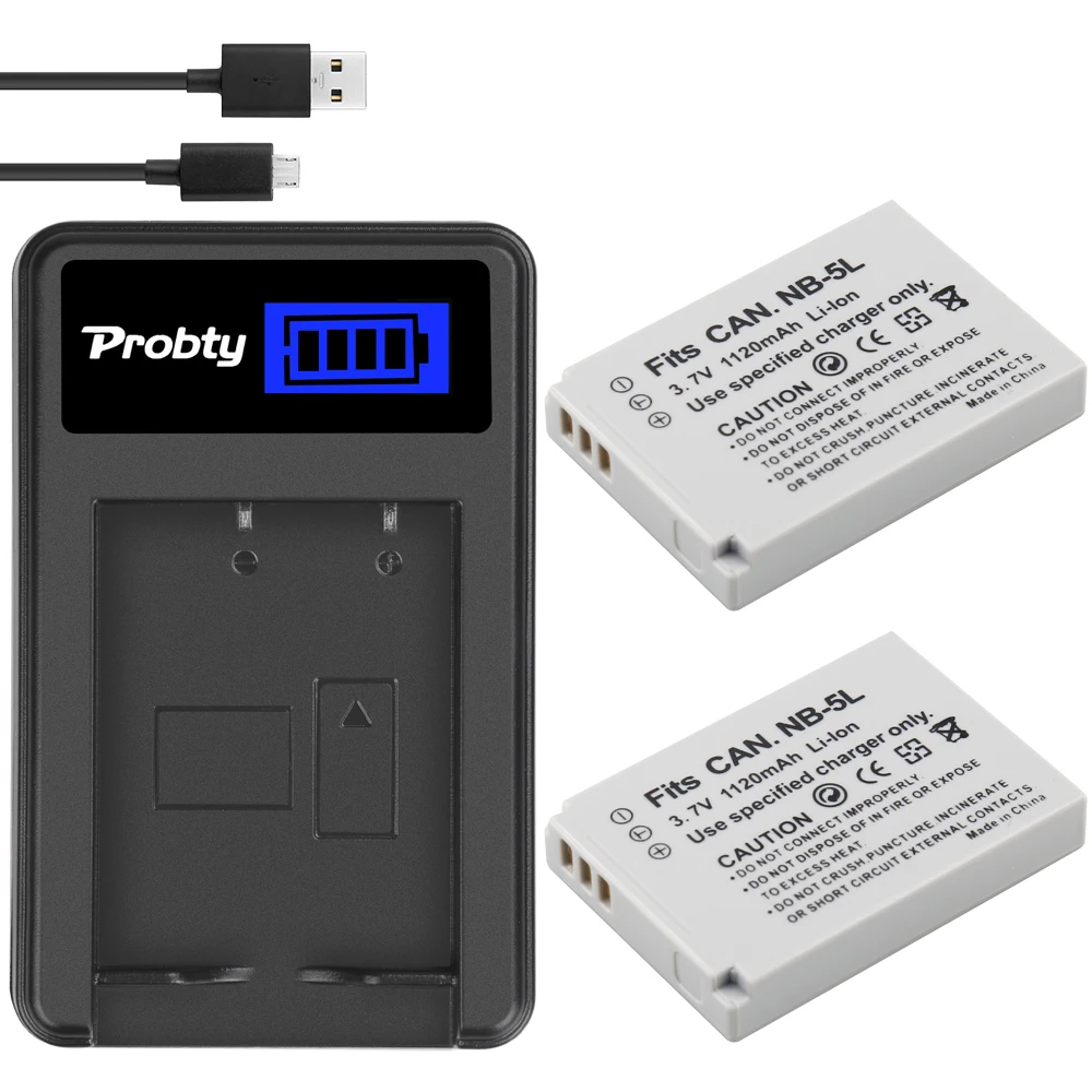 Batteria + Caricabatterie Per Canon NB-5L | Per Powershot SX E IXUS | 1500mAh 3.6V | Doppio Carica Auto