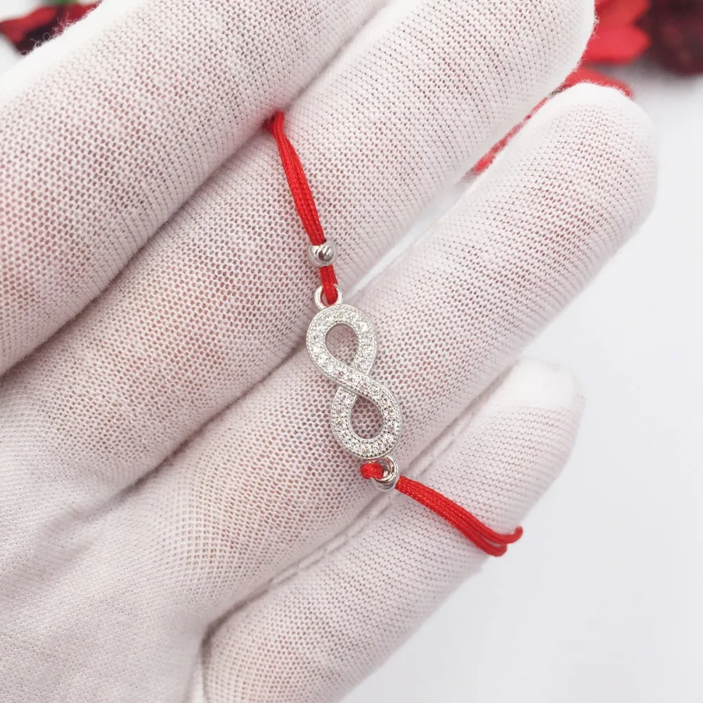 Women Infinity 8 Charm Bracelet Lovers Lucky Red Thread String Bracelets Rope Braided Couple Adjustable Sterling Silver Jewelry