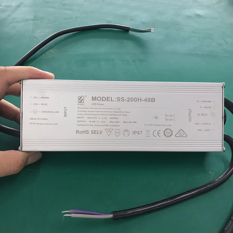 

4.2A 200W IP67 Waterproof Constant Current Source For UV LED Module Gel Curing Lamps INPUT AC 100V-277V OUTPUT DC 36V-48V 4200ma