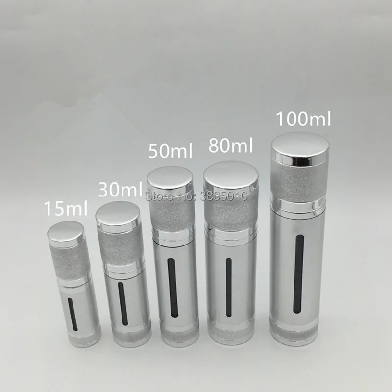 Silver Airless Vacuum Pump Lotion Bottle With White Cap Cosmetic Containers 15ml 30ml 50ml 80ml 100ml F515