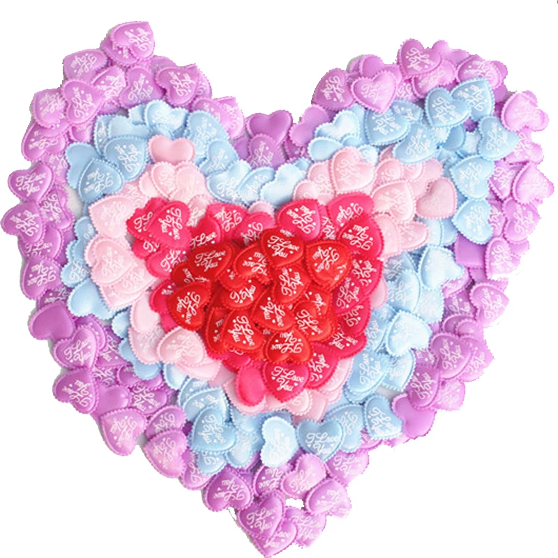 100pcs Fabric Multicolor Love you Heart dia 3.5x2.5cm Wedding Party Confetti Table Decoration birthday party Decorative Supplies