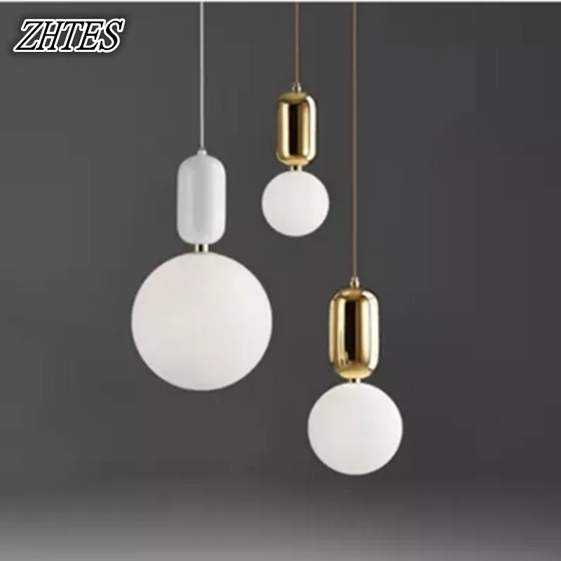 

Modern Frosted Glass Pendant Light Metal milky white glass ball Restaurant Living Room Bedroom hanging Lamp