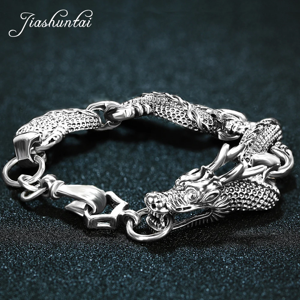 JIASHUNTAI Retro 100% 925 Sterling Silver Dragon Bracelets For Cool Men Vintage Silver Jewelry