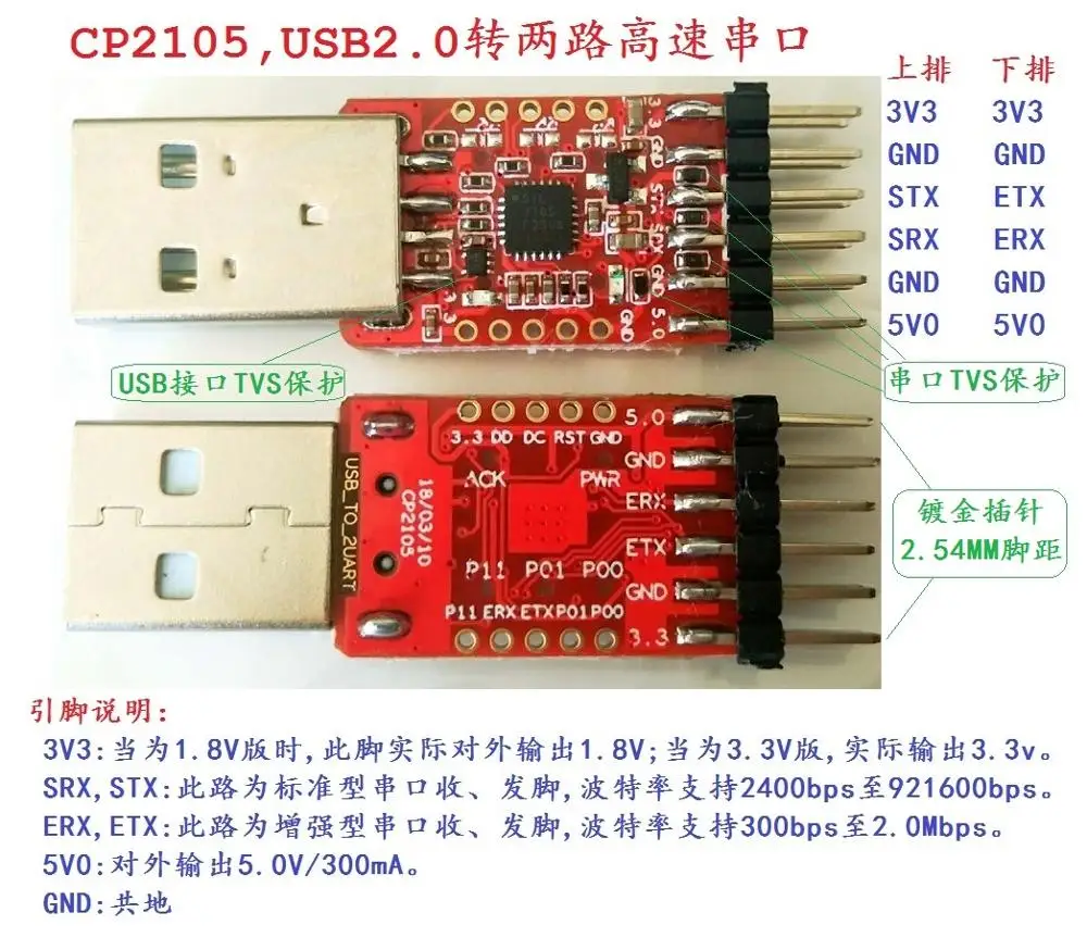 

Fast Free Ship 5PCS CP2105 Module exceed CP2102 USB turn dual serial port module UART USB TO TTL STC download development board