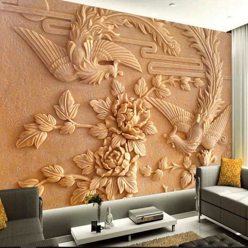 

wellyu Custom large - scale murals large - scale Chinese classical Peony Phoenix murals TV wall wallpaper papel de parede