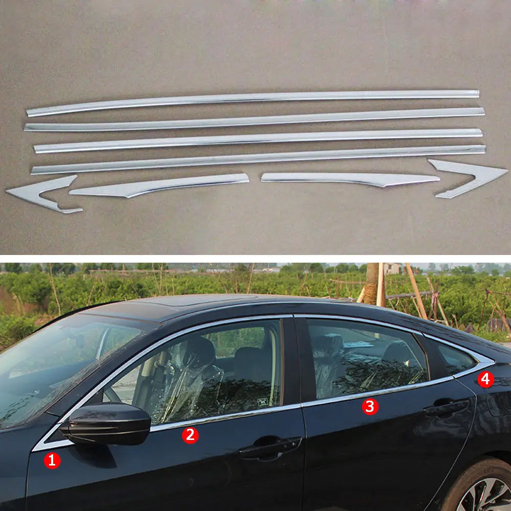

8pcs/set Stainless Steel Bottom Door Window Sill Cover Trim Frame For 2016 2017 Honda Civic Car Styling Decoration Accessories
