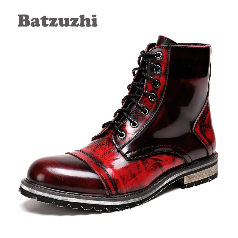 

Batzuzhi Autumn Winter Men's Boots Mid-Calf Leather Boots Men Wine Red British Leather High Boots for Men Zapatos Hombre