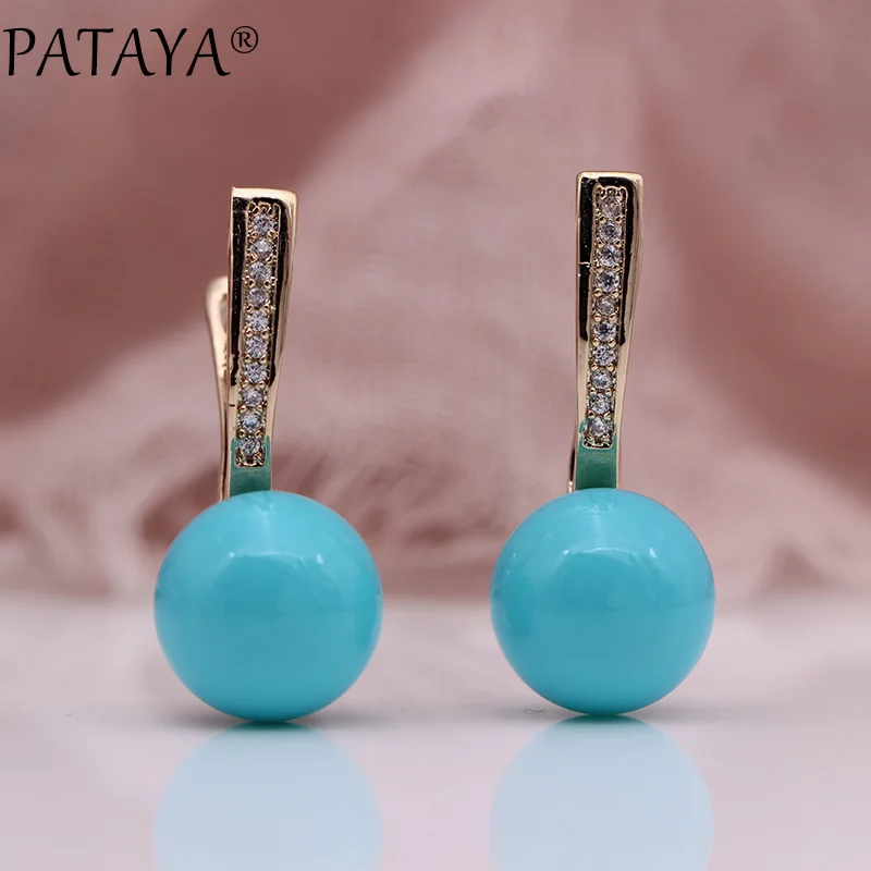 PATAYA New 585 Rose Gold Color Natural Zircon AB Shell Pearls Long Dangle Earrings Women Wedding Jewelry Round Earring Girl Gift