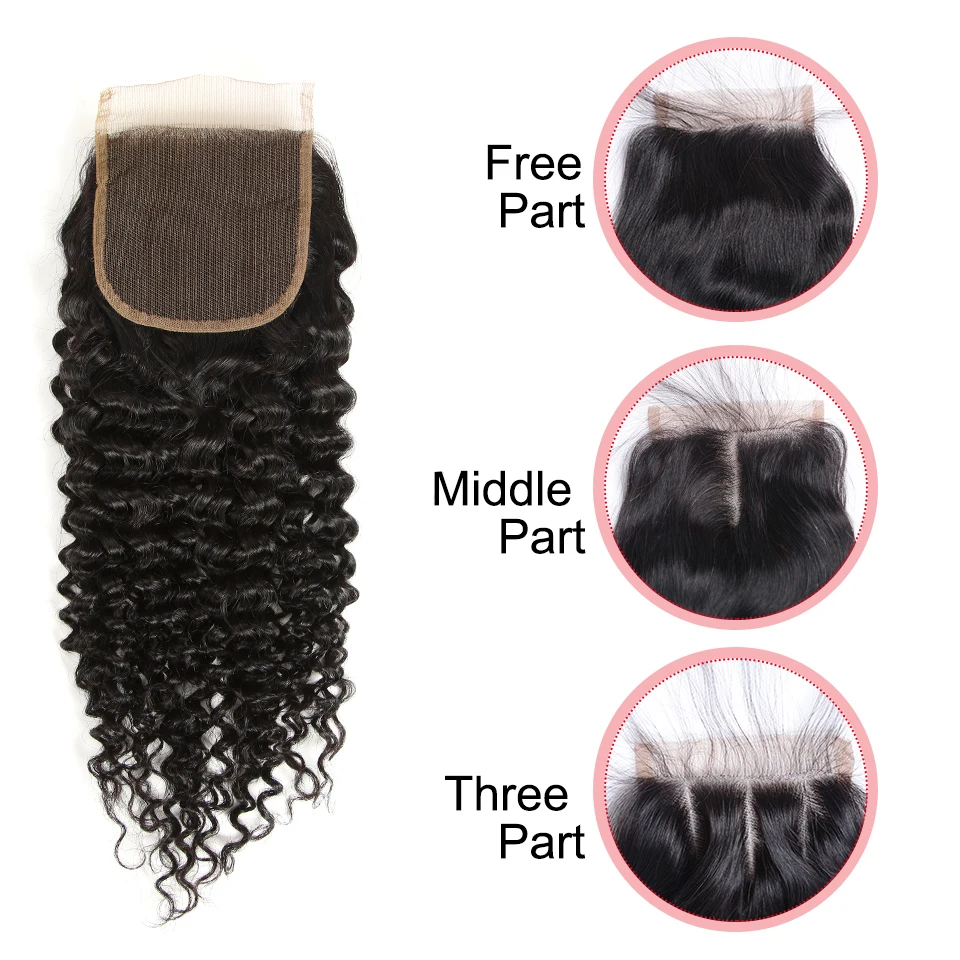 Remy Forte Curly Bundles com Fechamento, Weave de Cabelo Brasileiro, Kinky Curly Bundles, Fast EUA, 10-30 em, 3, 4