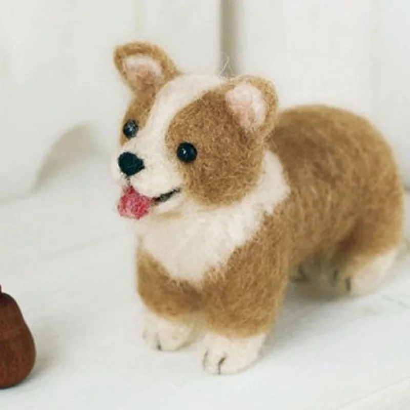 Non-Finished Felt Kit Cartoon Cute Lovely Dog Wool Needle Felting Toy Doll Wool Felt Poked Needle Kit DIY Package Non-Finished