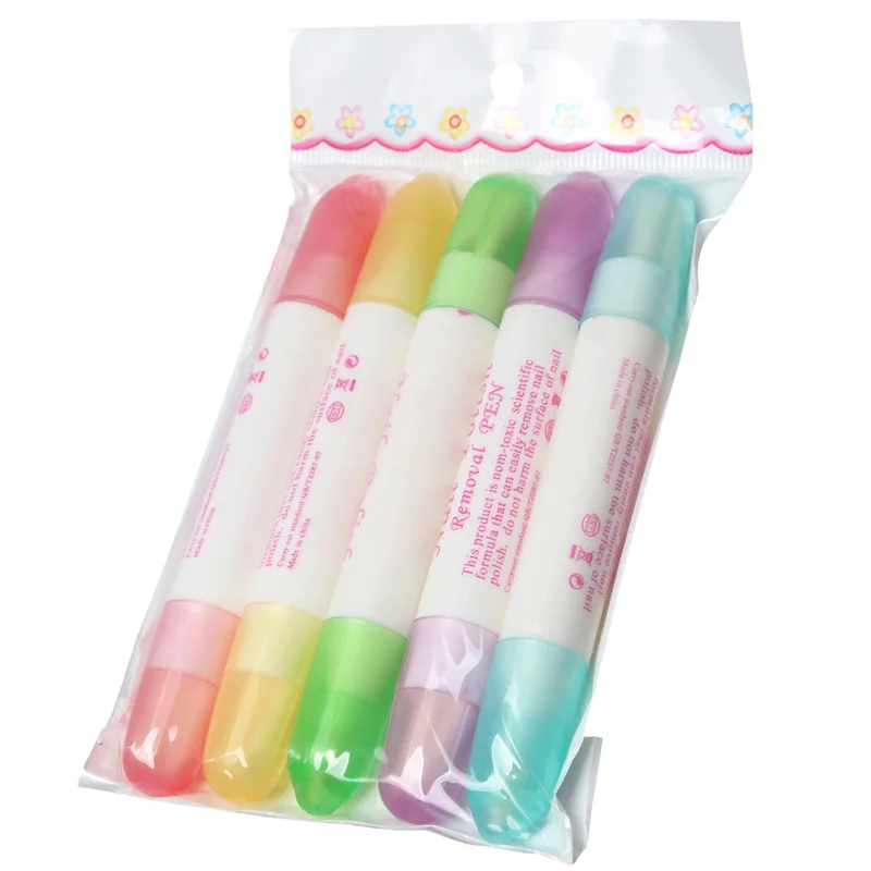 1pcs Nail Polish Remover Pens Nail Art Corrector UV Gel Nail Varnish Cleaner Mistake Erase Pen With 3 Tips Manicure Tools 5Color