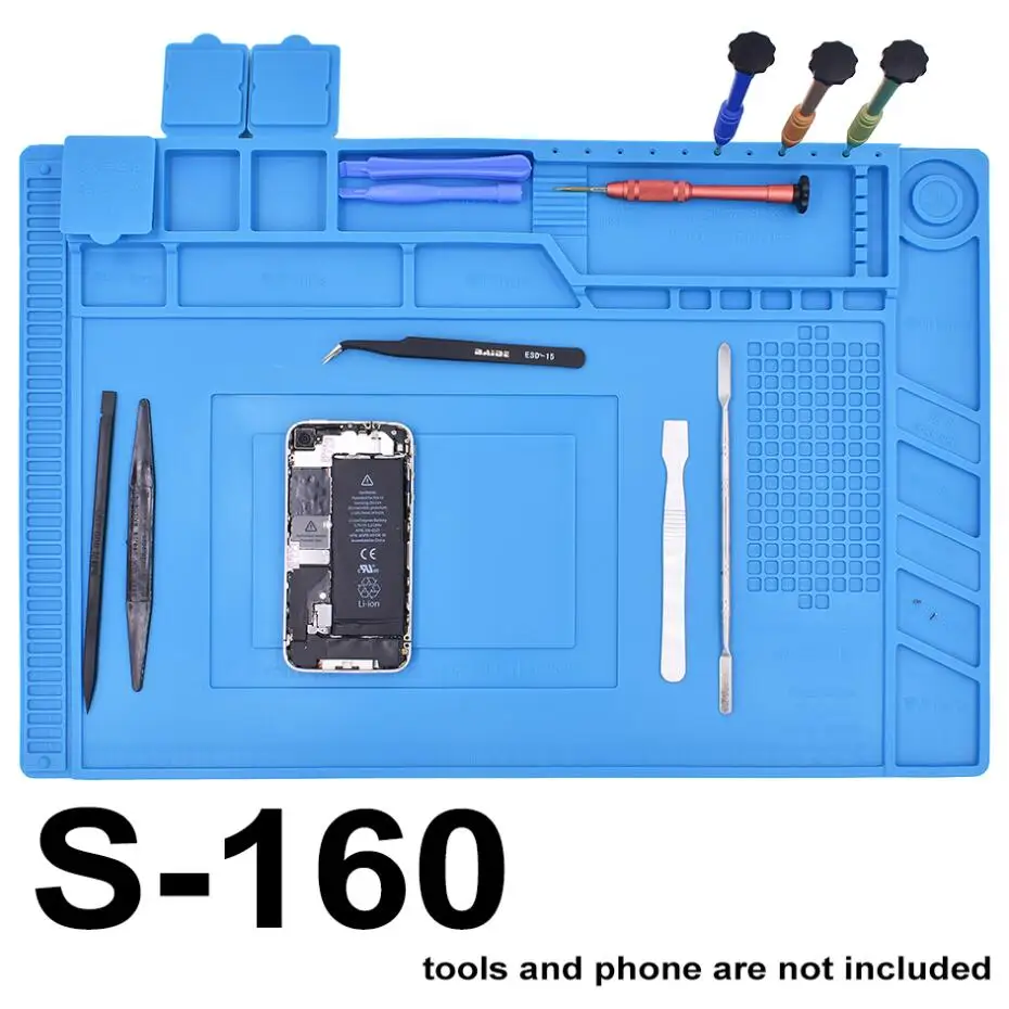 S-160 45 x 30cm Blue Silicone Pad with Magnetic Repair Mats Heat-insulated BGA Soldering Repair Station Pads 30pcs/lot