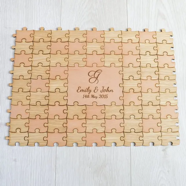 Personalised Wooden Wedding Jigsaw Puzzle Piece Guestbook