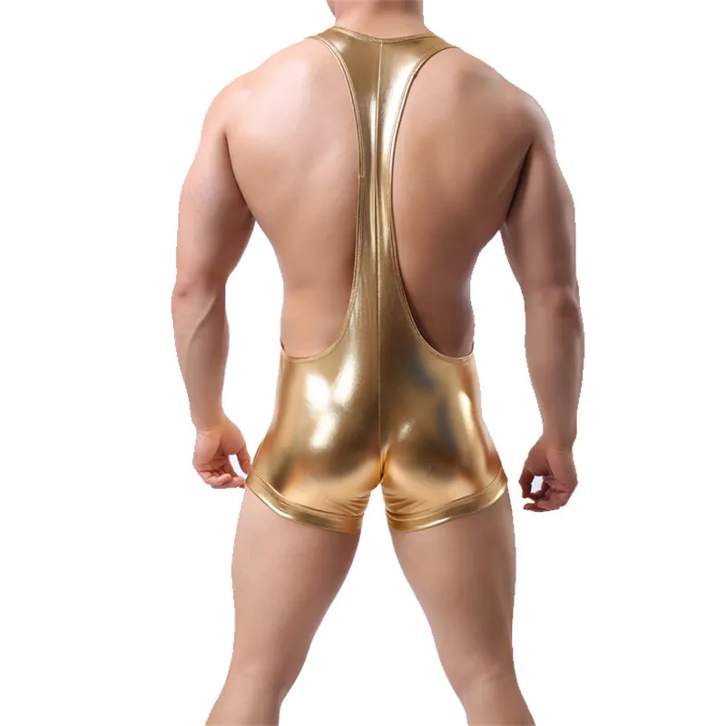 Sexy Mens Undershirt Underwear Spandex Sexy Tank Tops Men Imitation leather Bodysuit Undershirt Jumpsuit Shorts