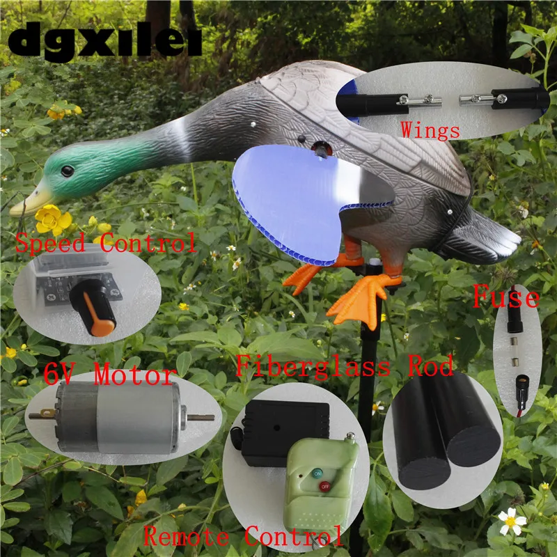 

Xilei Factory Wholesale Eco-Friendly Plastic Mallard Drake 6V Duck Motor Ducks Decoy With Magnet Spinning Wings