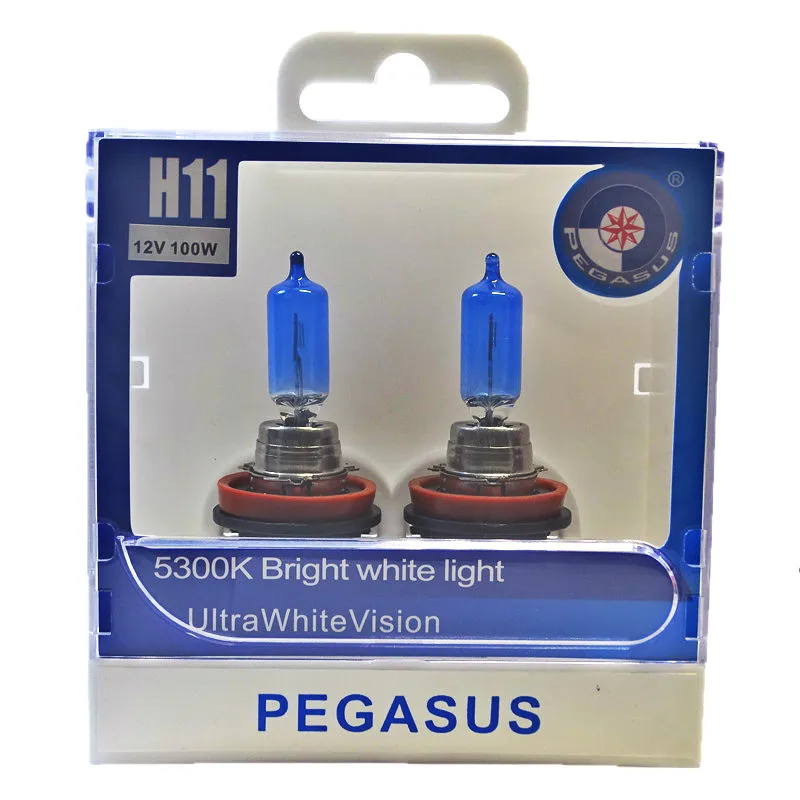 2x Blue Glass H11 DC 12V 100W 5300K Bright Super White Light Car Headlight Bulb Auto Fog Light Bulbs Powerful Ultra White Vision