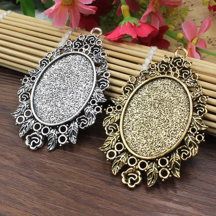 Fit 30x40mm Metal Oval Vintage Glass/Cabochon Frame bezel Settings, Bezel For DIY Bracelet 2pcs/lot K05428