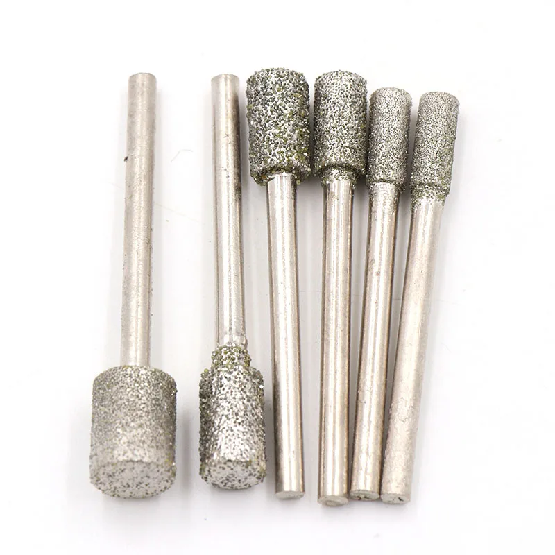 5pcs Grit 60 Cylinder Diamond Grinding Head Bit Cylindrical Points Coated Carving Burrs Lapidary Tools for Jade Stone Marble